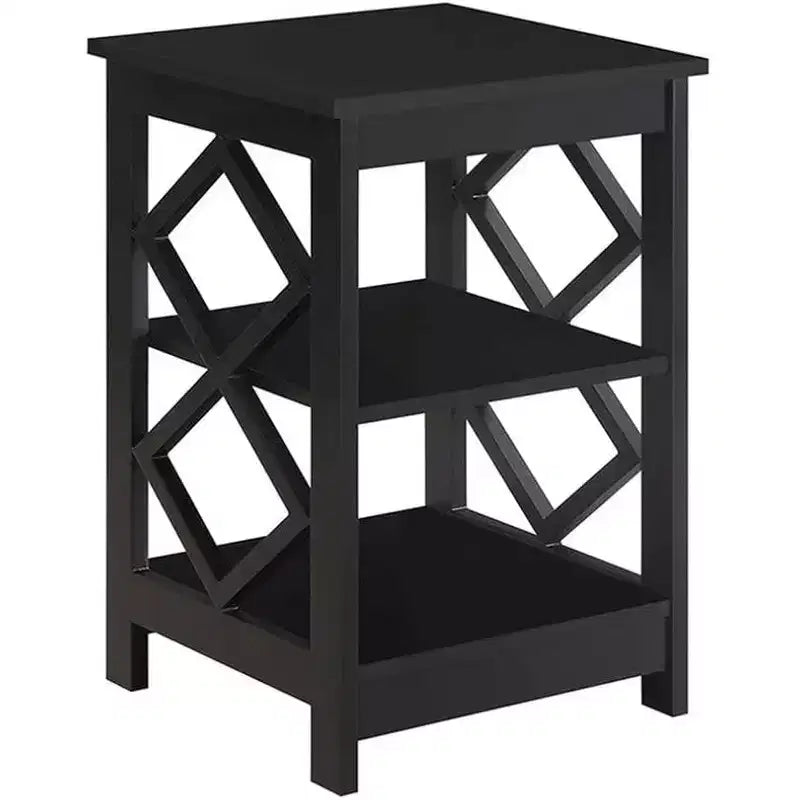 HomeStock Belmont Diamond End Table with Three Spacious Shelves; Contemporary Cut Out Design; Multi Purpose Storage Accent Table for Home Dcor