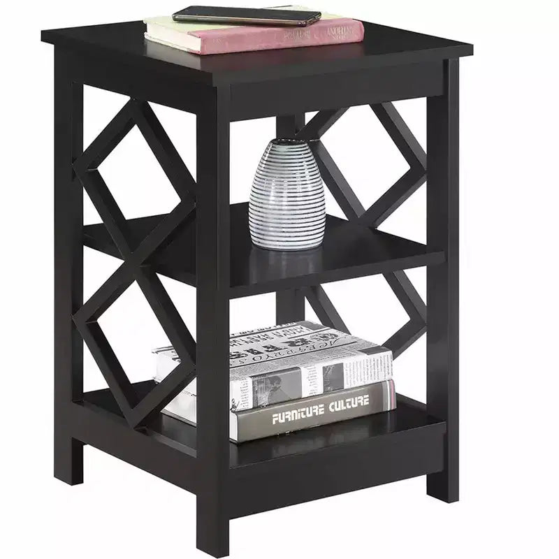 HomeStock Belmont Diamond End Table with Three Spacious Shelves; Contemporary Cut Out Design; Multi Purpose Storage Accent Table for Home Dcor