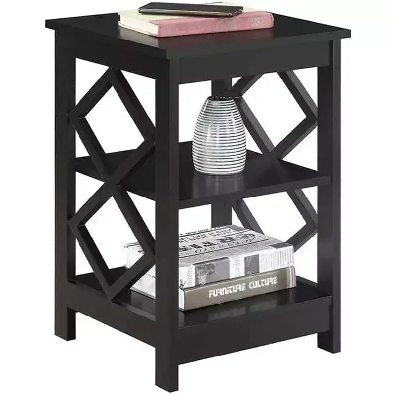 HomeStock Belmont Diamond End Table with Three Spacious Shelves; Contemporary Cut Out Design; Multi Purpose Storage Accent Table for Home Dcor