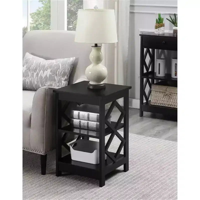 HomeStock Belmont Diamond End Table with Three Spacious Shelves; Contemporary Cut Out Design; Multi Purpose Storage Accent Table for Home Dcor