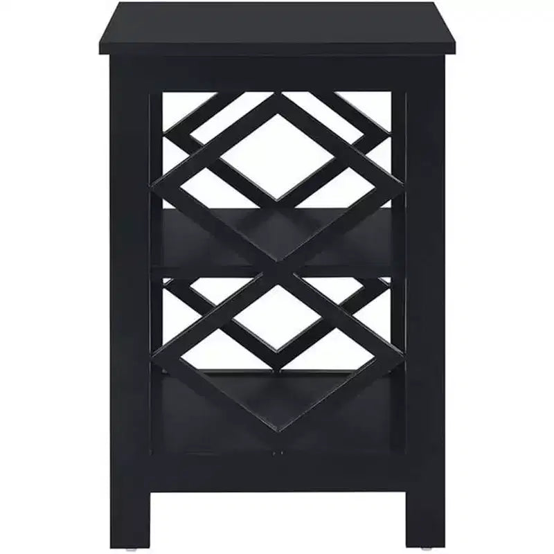 HomeStock Belmont Diamond End Table with Three Spacious Shelves; Contemporary Cut Out Design; Multi Purpose Storage Accent Table for Home Dcor