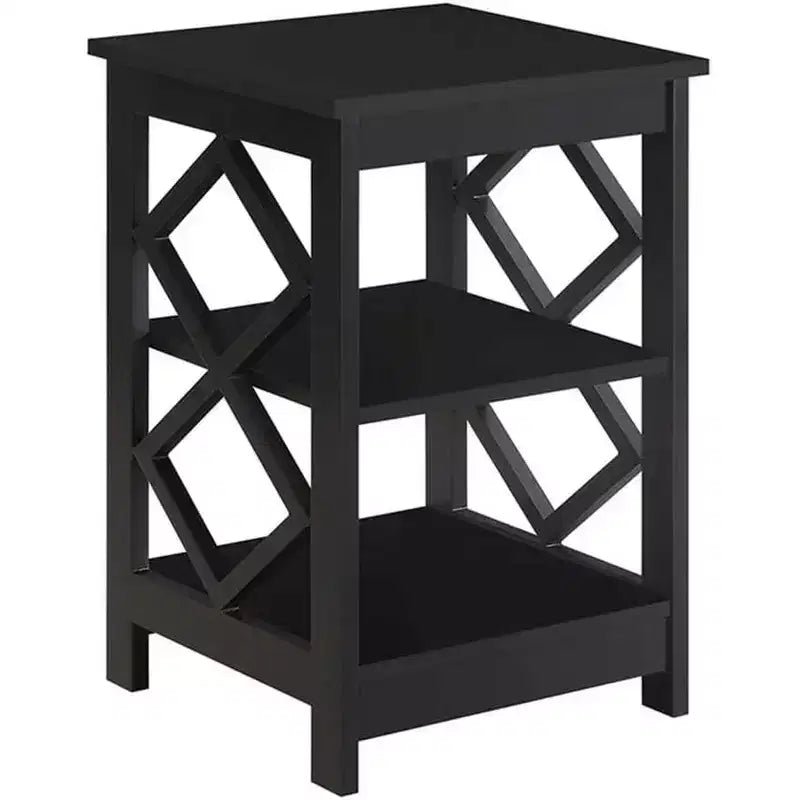 HomeStock Belmont Diamond End Table with Three Spacious Shelves; Contemporary Cut Out Design; Multi Purpose Storage Accent Table for Home Dcor