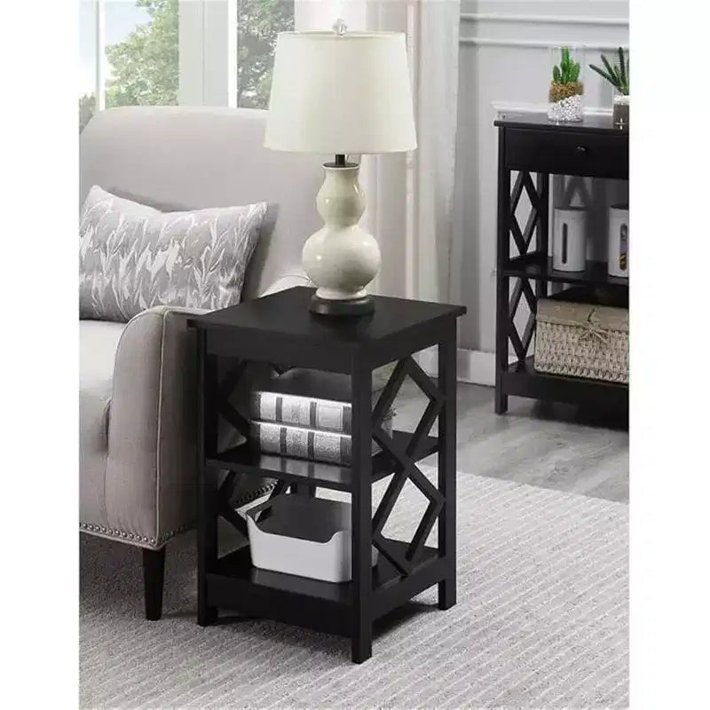 HomeStock Belmont Diamond End Table with Three Spacious Shelves; Contemporary Cut Out Design; Multi Purpose Storage Accent Table for Home Dcor