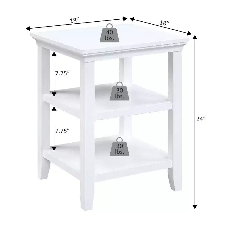 HomeStock Belmont End Table with Shelves Modern Three-Tier Storage Accent Table Solid and Manufactured Wood Versatile Nightstand Table