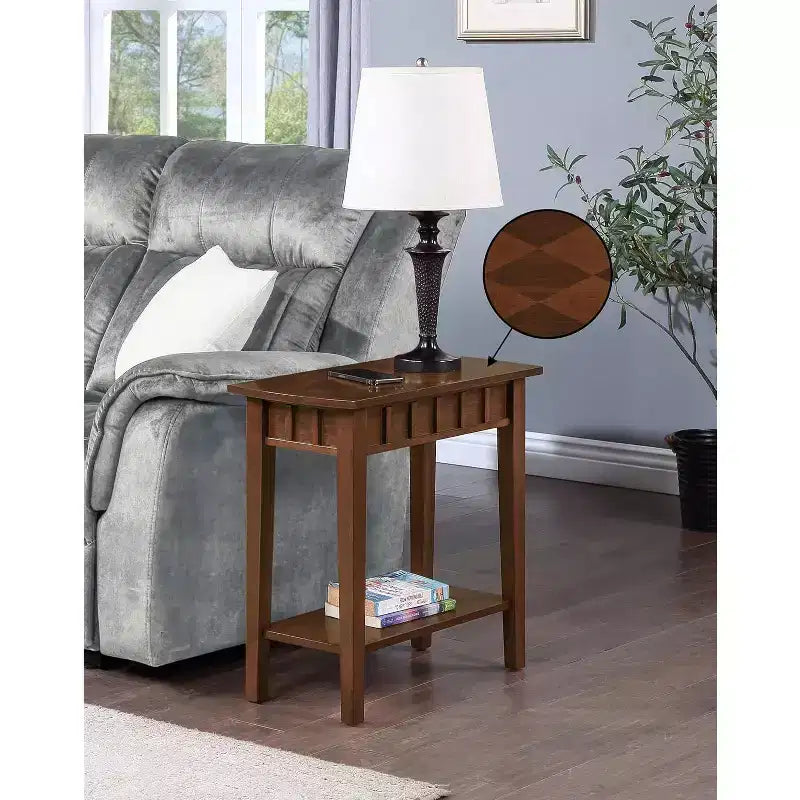 HomeStock Belmont End Table with Shelf Diamond Shaped Top Modern Two-Tier Storage Accent Table Rubberwood Tapered Legs for Home Office