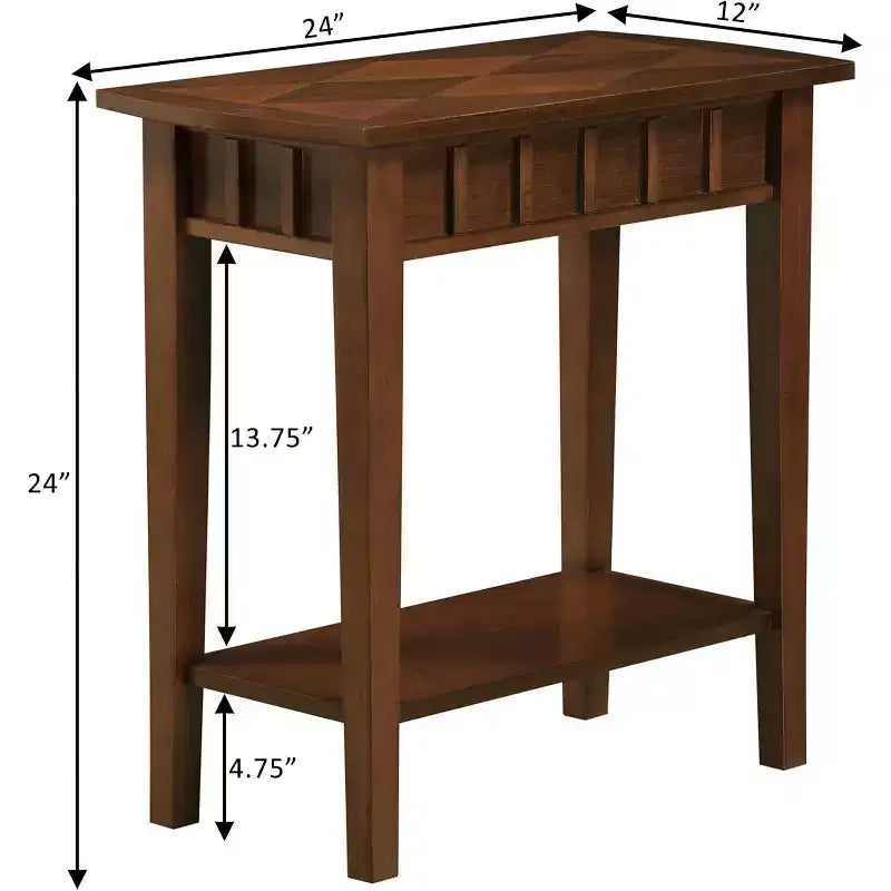 HomeStock Belmont End Table with Shelf Diamond Shaped Top Modern Two-Tier Storage Accent Table Rubberwood Tapered Legs for Home Office