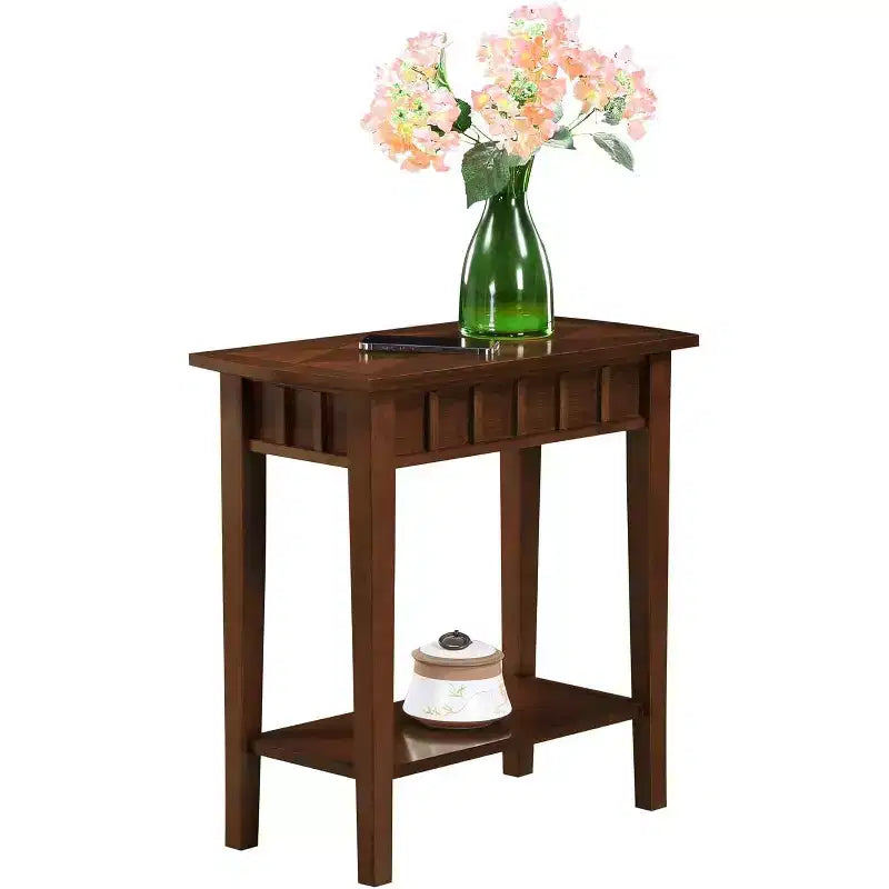 HomeStock Belmont End Table with Shelf Diamond Shaped Top Modern Two-Tier Storage Accent Table Rubberwood Tapered Legs for Home Office