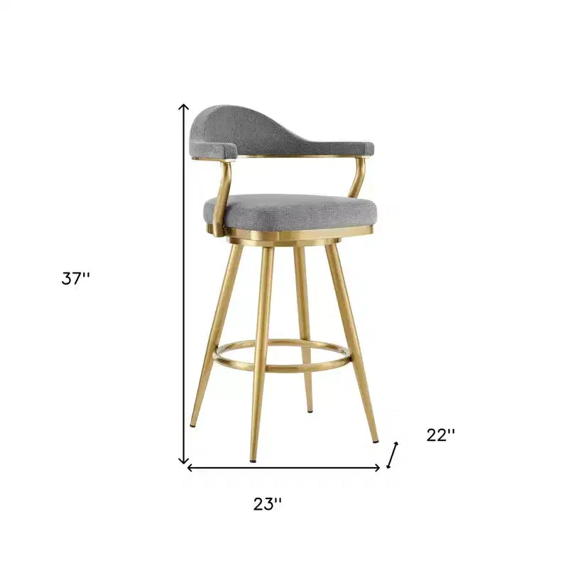 HomeRoots 26 Gray and Gold Fabric and Stainless Steel Counter Height Swivel Bar Chair