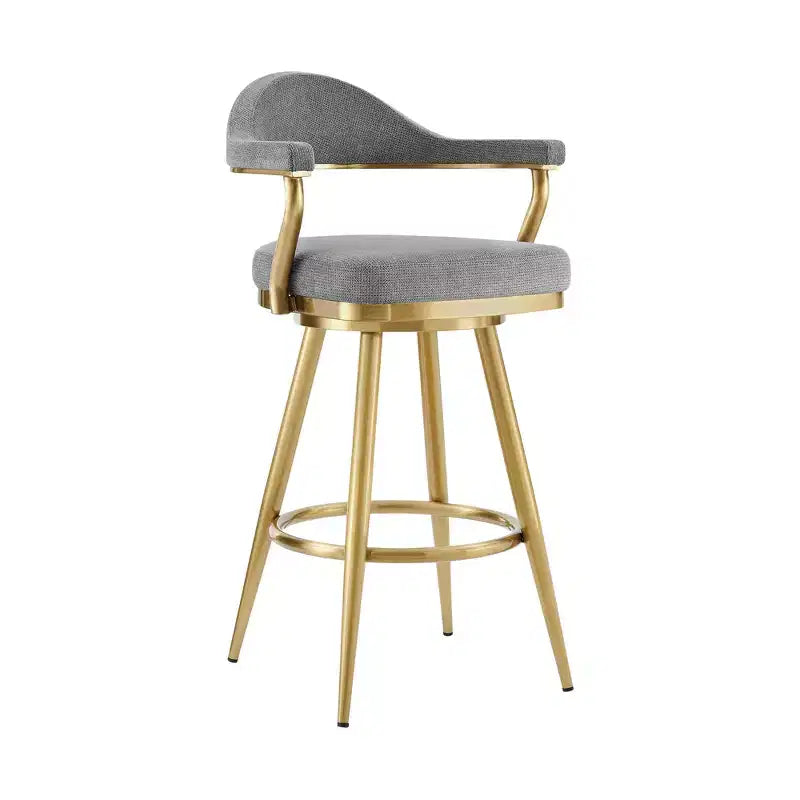 HomeRoots 26 Gray and Gold Fabric and Stainless Steel Counter Height Swivel Bar Chair