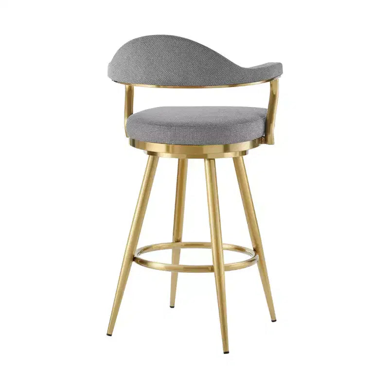 HomeRoots 26 Gray and Gold Fabric and Stainless Steel Counter Height Swivel Bar Chair
