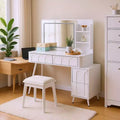 Homy Casa Vanity Desk with LED Mirror; Storage Drawers & Shelf; Stool for Bedroom or Dressing Room; White