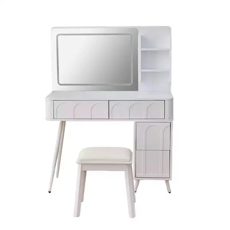 Homy Casa Vanity Desk with LED Mirror; Storage Drawers & Shelf; Stool for Bedroom or Dressing Room; White