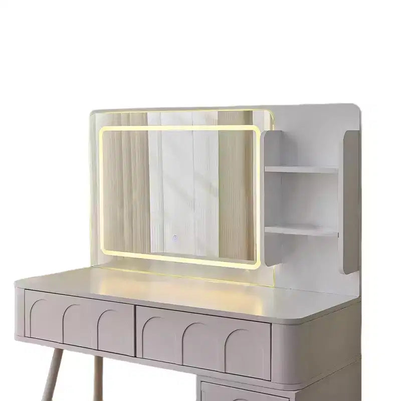 Homy Casa Vanity Desk with LED Mirror; Storage Drawers & Shelf; Stool for Bedroom or Dressing Room; White