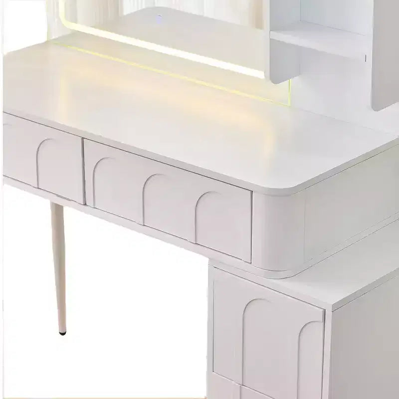 Homy Casa Vanity Desk with LED Mirror; Storage Drawers & Shelf; Stool for Bedroom or Dressing Room; White