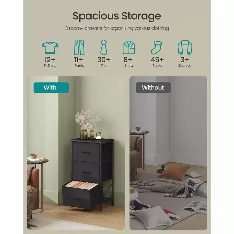 3-Drawer Fabric Dresser with Steel Frame; 66 lb Top Load Chest of Drawers; Multi-Use Storage Organizer for Bedroom Entryway