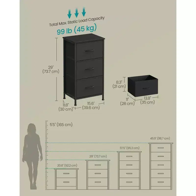 3-Drawer Fabric Dresser with Steel Frame; 66 lb Top Load Chest of Drawers; Multi-Use Storage Organizer for Bedroom Entryway