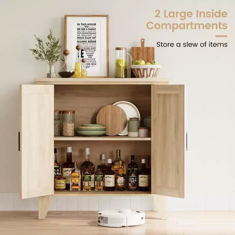 Rattan Sideboard Buffet Cabinet; Small Storage Cabinet with Doors and Shelves; Wood Accent Console Cabinet for Living Room; Dining Room; Kitchen