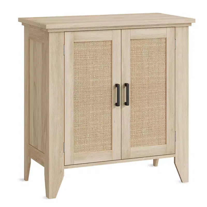 Rattan Sideboard Buffet Cabinet; Small Storage Cabinet with Doors and Shelves; Wood Accent Console Cabinet for Living Room; Dining Room; Kitchen