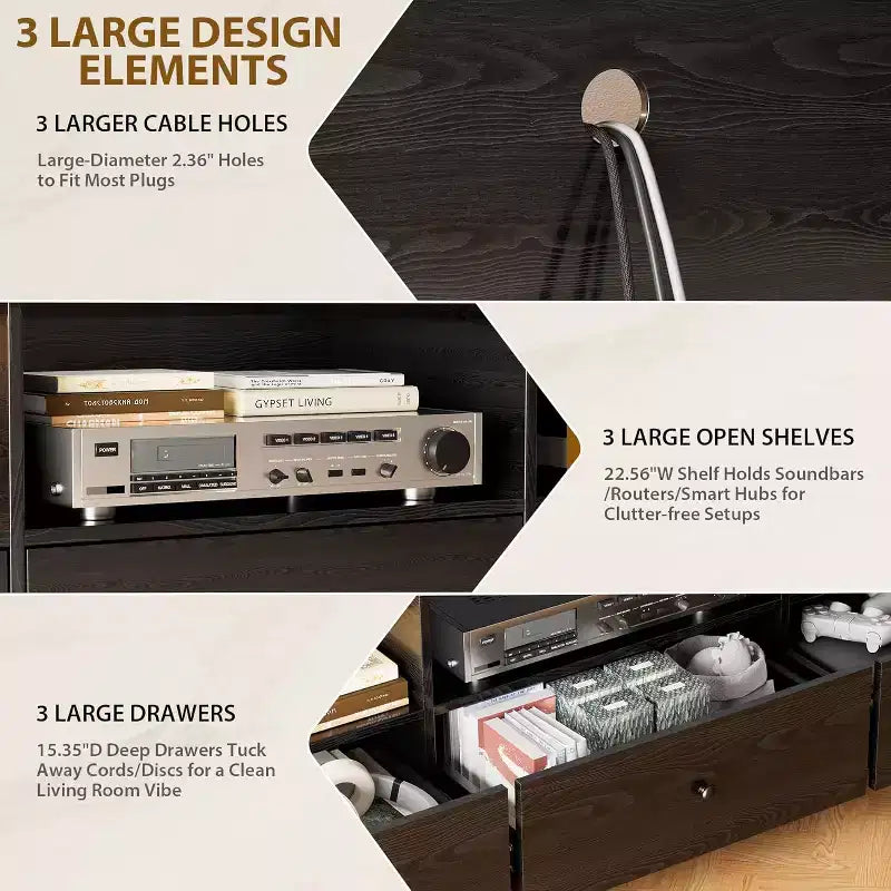 70 Inch Tvs Stand for Up to 80 Inch TVWooden Media Console with 3 Storage Drawers and 3 Open Shelves for Living Room Bedroom