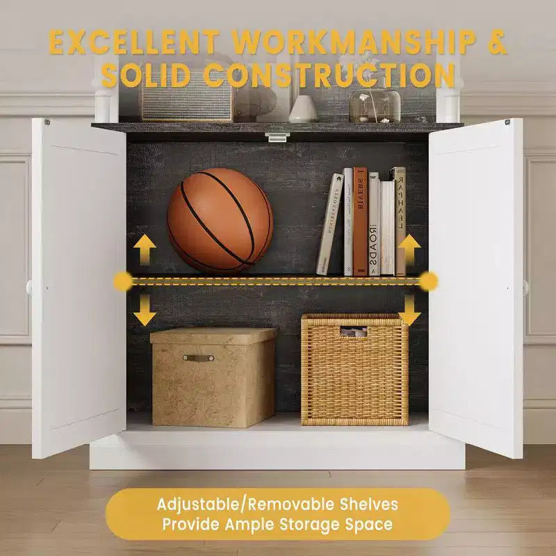 Coolmee 5 Tier Tall Adjustable Display Bookcase; Roman Column Bookshelf with Led Light; Open Shelves & Dual-Door Storage Cabinet for Home Office