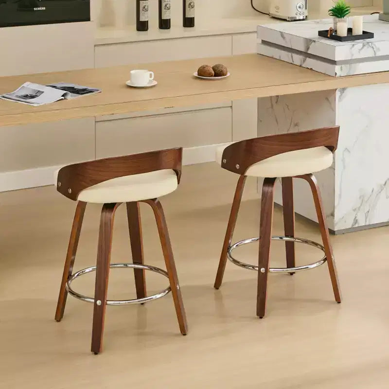 MAYEERTY Swivel Bar Stools - Low Back; Wood Frame; Soft Cushion; 25 Inch Seat Height;; Set of 2