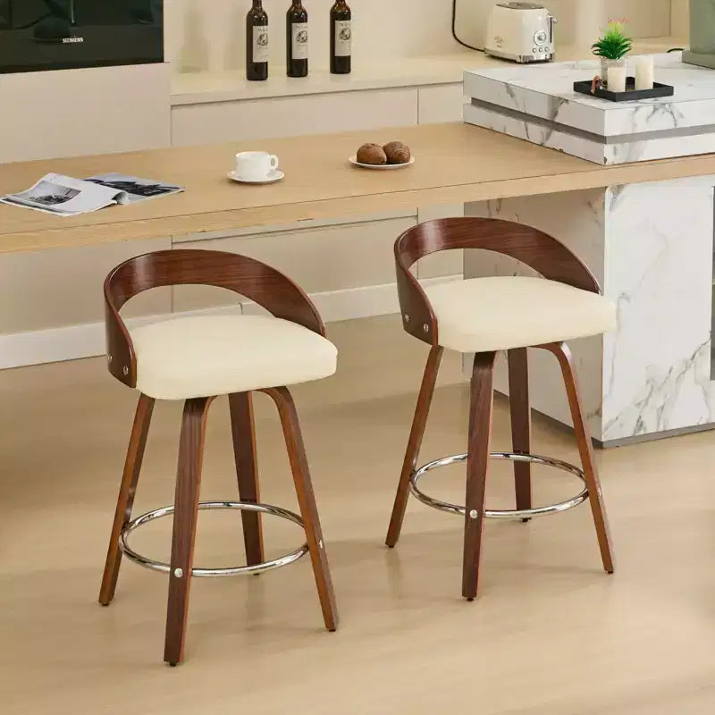 MAYEERTY Swivel Bar Stools - Low Back; Wood Frame; Soft Cushion; 25 Inch Seat Height;; Set of 2