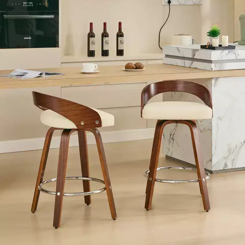 MAYEERTY Swivel Bar Stools - Low Back; Wood Frame; Soft Cushion; 25 Inch Seat Height;; Set of 2