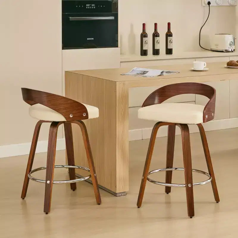 MAYEERTY Swivel Bar Stools - Low Back; Wood Frame; Soft Cushion; 25 Inch Seat Height;; Set of 2