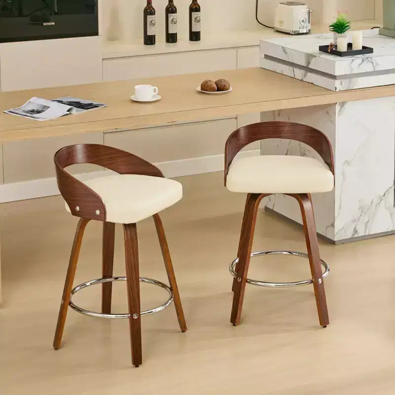 MAYEERTY Swivel Bar Stools - Low Back; Wood Frame; Soft Cushion; 25 Inch Seat Height;; Set of 2