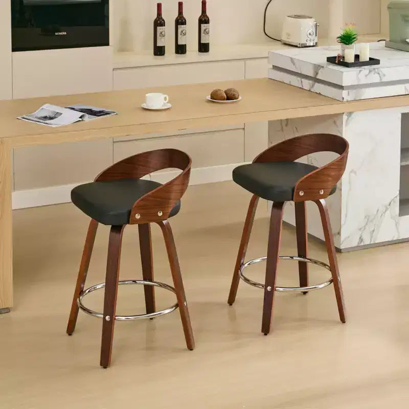 MAYEERTY Swivel Bar Stools - Low Back; Wood Frame; Soft Cushion; 25 Inch Seat Height;; Set of 2
