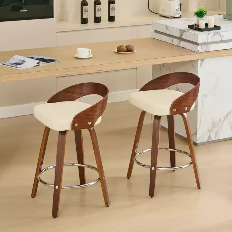 MAYEERTY Swivel Bar Stools - Low Back; Wood Frame; Soft Cushion; 25 Inch Seat Height;; Set of 2