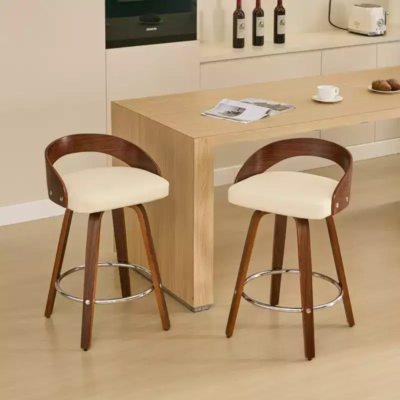 MAYEERTY Swivel Bar Stools - Low Back; Wood Frame; Soft Cushion; 25 Inch Seat Height;; Set of 2