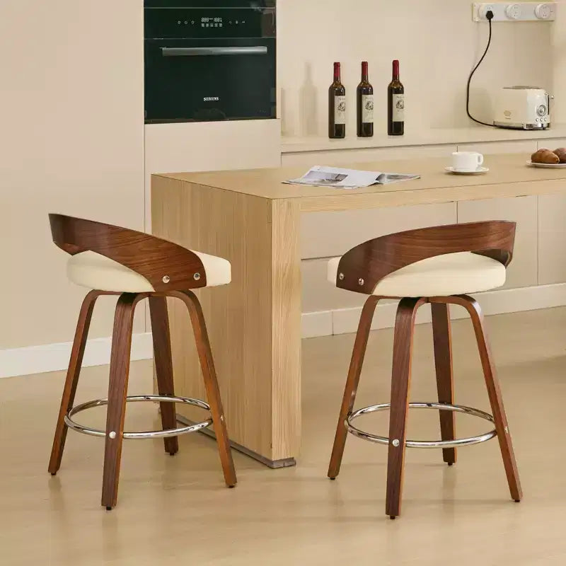 MAYEERTY Swivel Bar Stools - Low Back; Wood Frame; Soft Cushion; 25 Inch Seat Height;; Set of 2