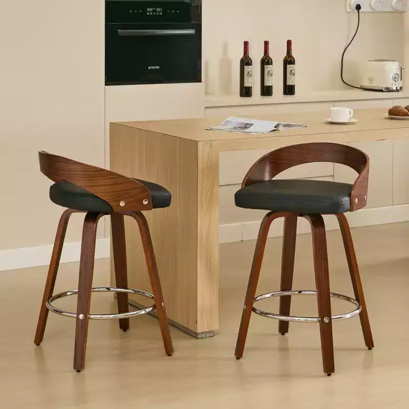 MAYEERTY Swivel Bar Stools - Low Back; Wood Frame; Soft Cushion; 25 Inch Seat Height;; Set of 2