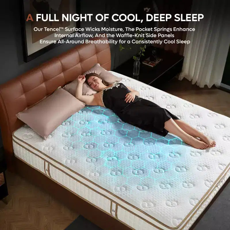 12 inch Twin Size Tencel Medium Hybrid Mattress; Plush Layer and Cooling Gel Memory Foam Mattress in a Box