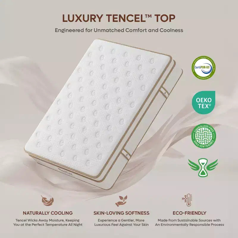 12 inch Twin Size Tencel Medium Hybrid Mattress; Plush Layer and Cooling Gel Memory Foam Mattress in a Box