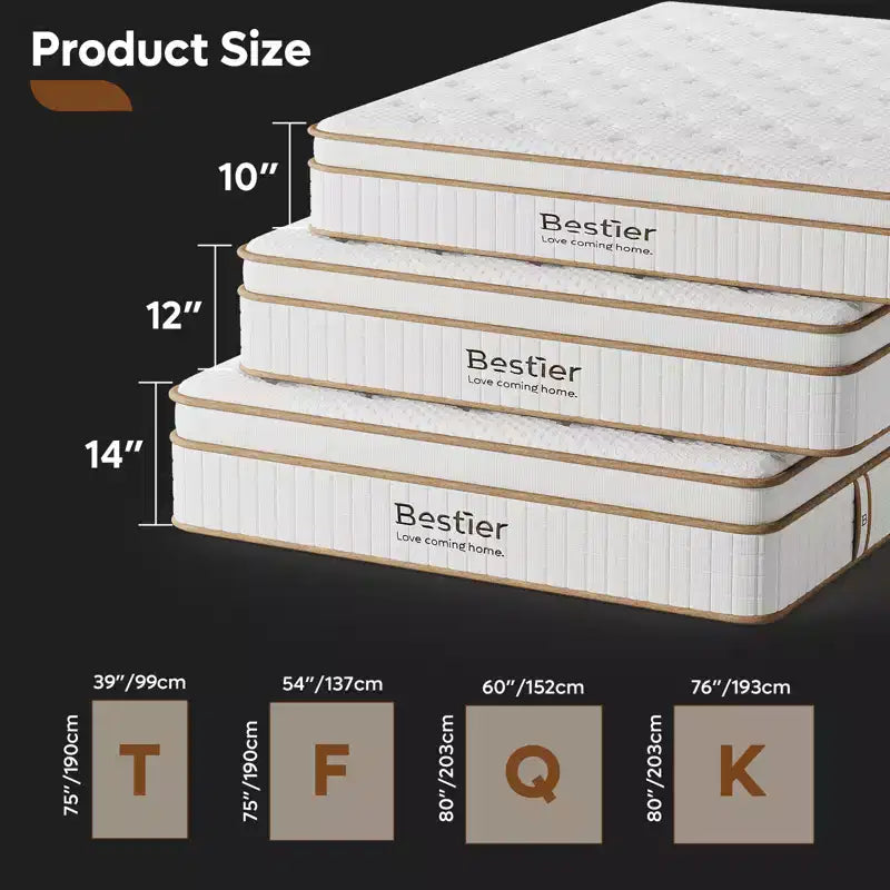 12 inch Twin Size Tencel Medium Hybrid Mattress; Plush Layer and Cooling Gel Memory Foam Mattress in a Box