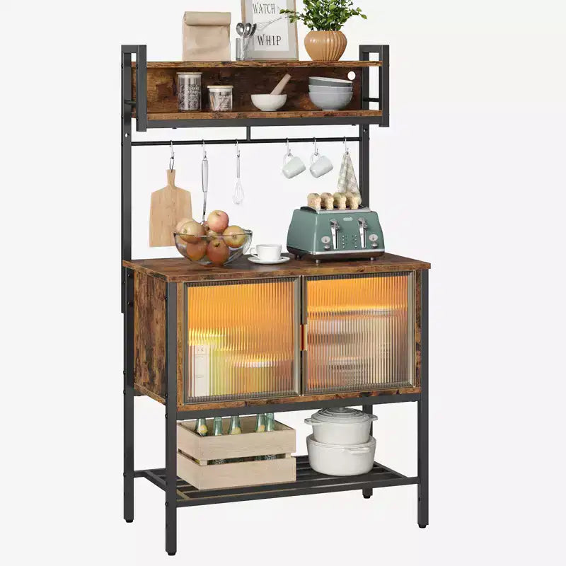 Bestier 5-Tier Microwave Stand with Storage Cabinets & LED; Kitchen Bakers Rack with Hutch & Hooks; 59 Coffee Bar Station with Open Storage Shelves