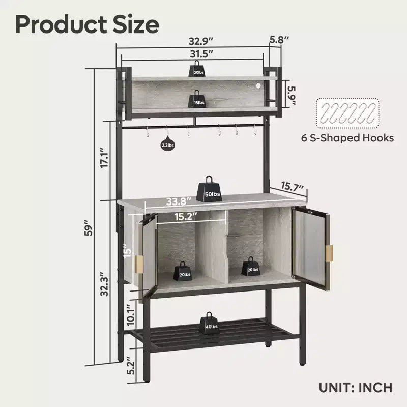 Bestier 5-Tier Microwave Stand with Storage Cabinets & LED; Kitchen Bakers Rack with Hutch & Hooks; 59 Coffee Bar Station with Open Storage Shelves