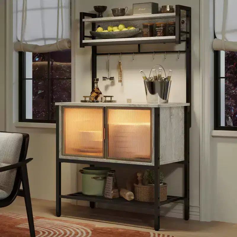 Bestier 5-Tier Microwave Stand with Storage Cabinets & LED; Kitchen Bakers Rack with Hutch & Hooks; 59 Coffee Bar Station with Open Storage Shelves