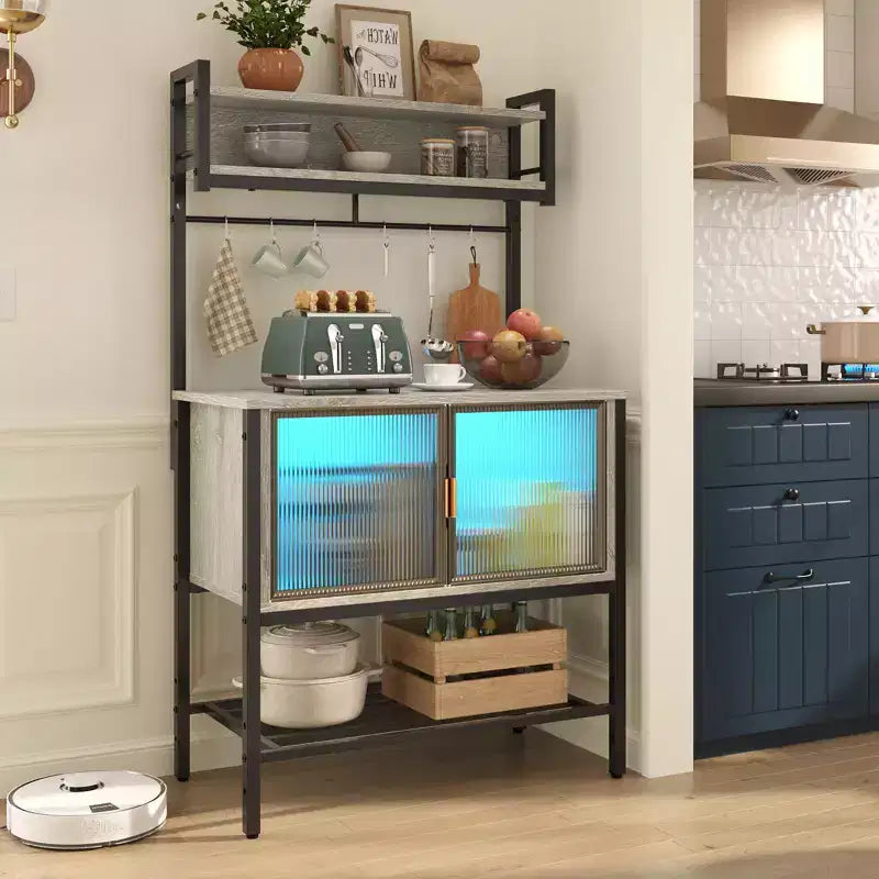 Bestier 5-Tier Microwave Stand with Storage Cabinets & LED; Kitchen Bakers Rack with Hutch & Hooks; 59 Coffee Bar Station with Open Storage Shelves