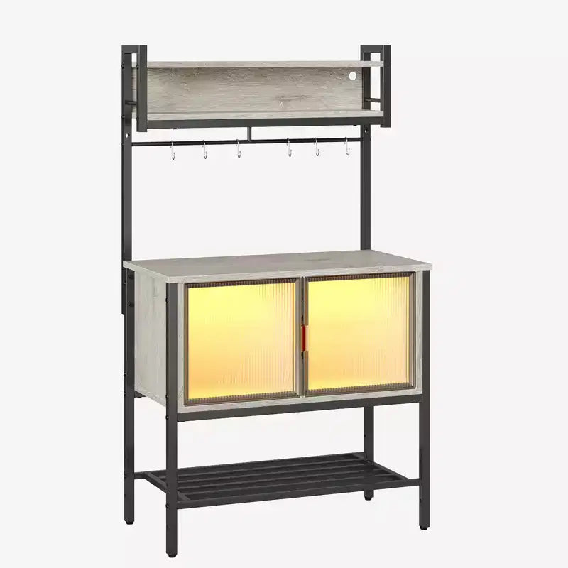 Bestier 5-Tier Microwave Stand with Storage Cabinets & LED; Kitchen Bakers Rack with Hutch & Hooks; 59 Coffee Bar Station with Open Storage Shelves