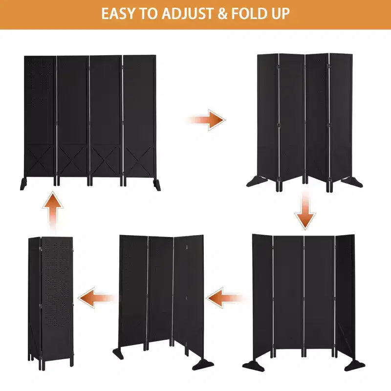 VINGLI 4 Panel Freestanding Pegboard with Feet; 5 FT Wood Room Divider Display Board; Partition Space Separator for Craft Shows Retail (Black)