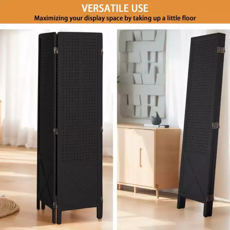 VINGLI 4 Panel Freestanding Pegboard with Feet; 5 FT Wood Room Divider Display Board; Partition Space Separator for Craft Shows Retail (Black)
