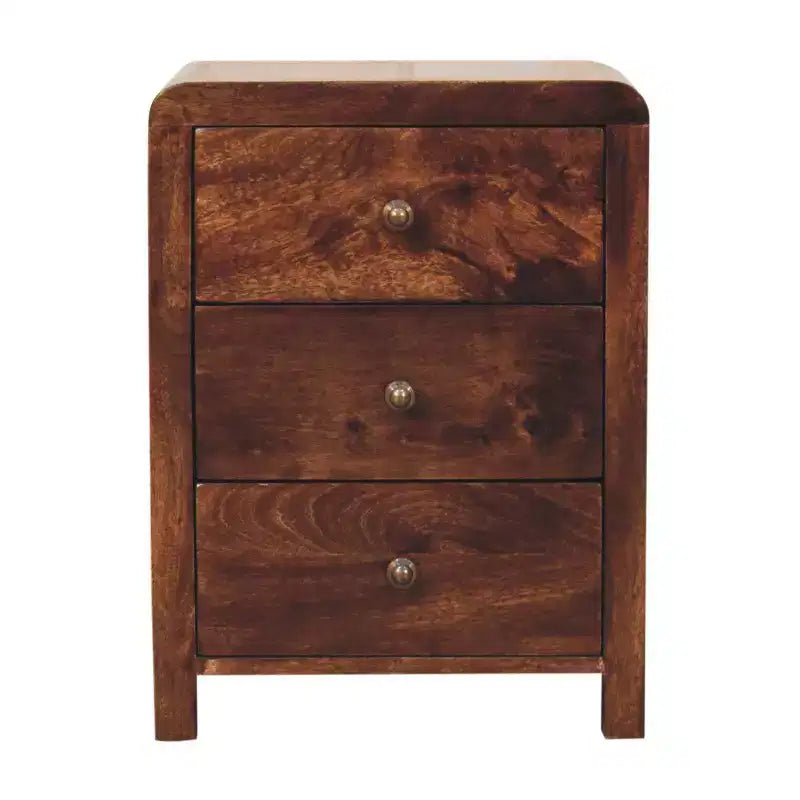 HomeRoots 24 Walnut Solid Wood Three Drawer Nightstand