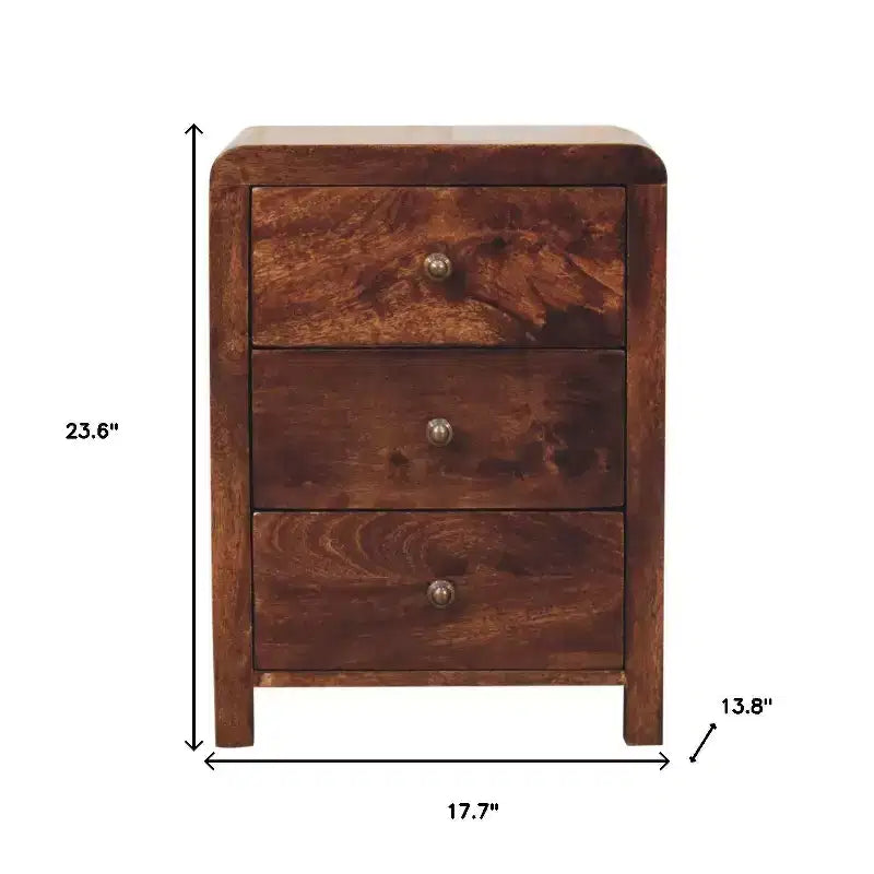 HomeRoots 24 Walnut Solid Wood Three Drawer Nightstand