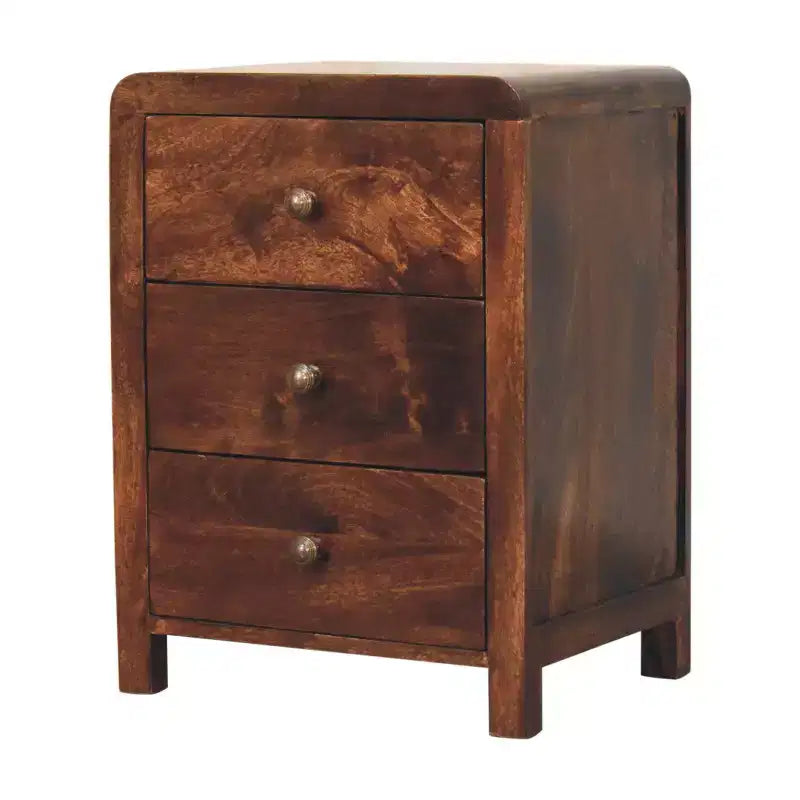 HomeRoots 24 Walnut Solid Wood Three Drawer Nightstand