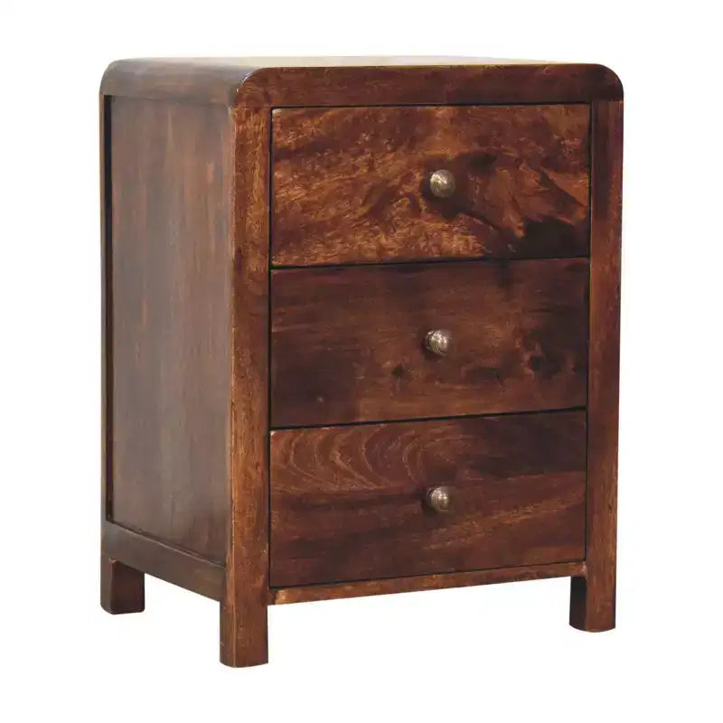 HomeRoots 24 Walnut Solid Wood Three Drawer Nightstand