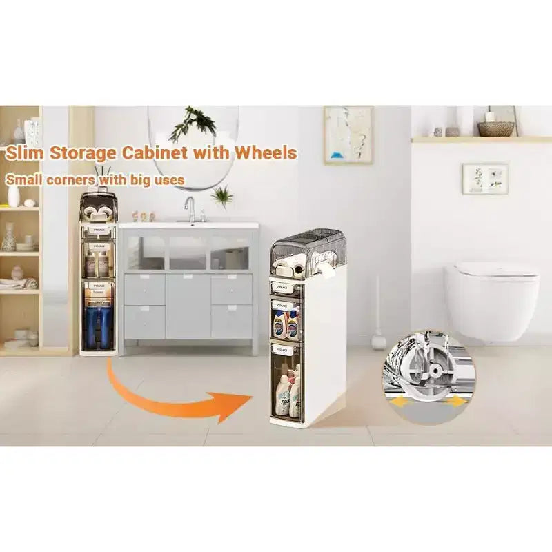 4-Tier Slim Storage Cabinet Wide Freestanding Organizer with; for Bathroom; Kitchen;