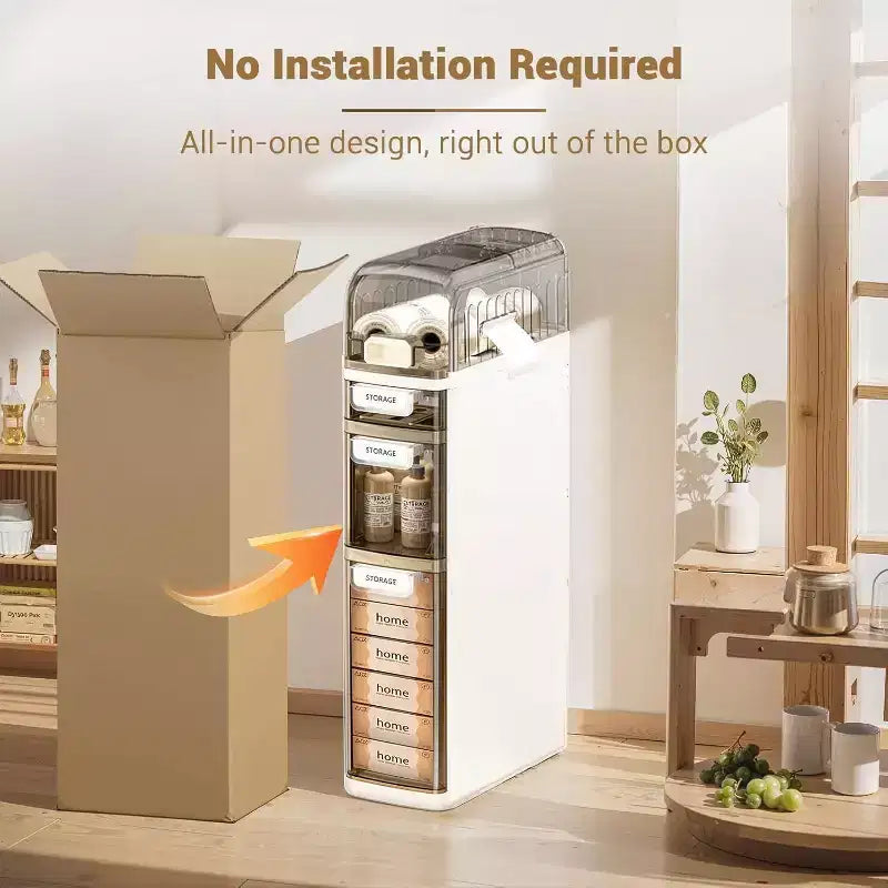 4-Tier Slim Storage Cabinet Wide Freestanding Organizer with; for Bathroom; Kitchen;